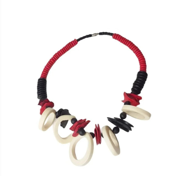 Tribal Red bovine Bone Rings Necklace - Picture 3 of 4